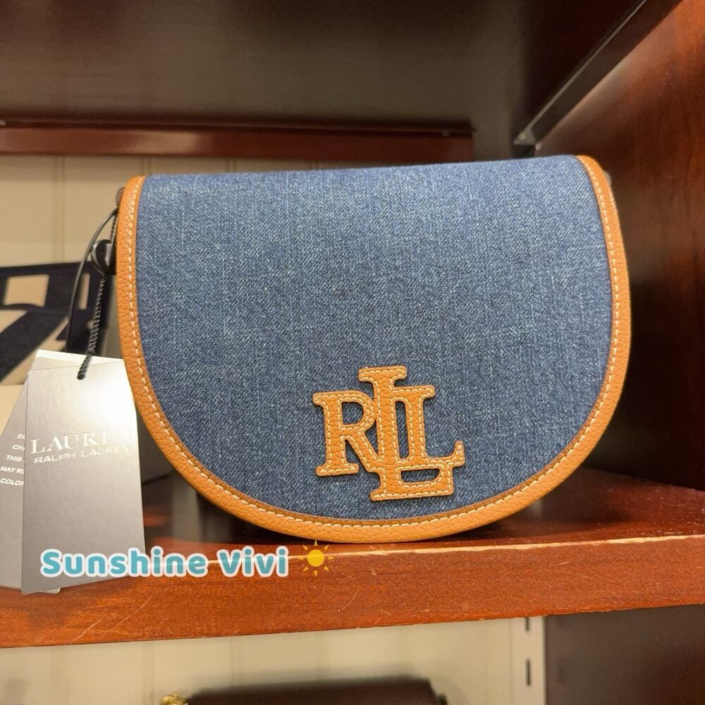 NWT Lauren Ralph Lauren Medium Witley Crossbody Bag Canvas blue denim